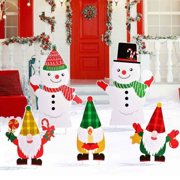 5Pcs Christmas Yard Signs Stakes Outdoor Decorations - Picture 1 of 6